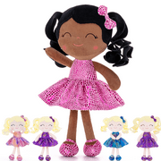 Gloveleya Soft Dolls Plush Figure Brown Skin Glitter Rose Red Dress Baby Doll Gift 12inches