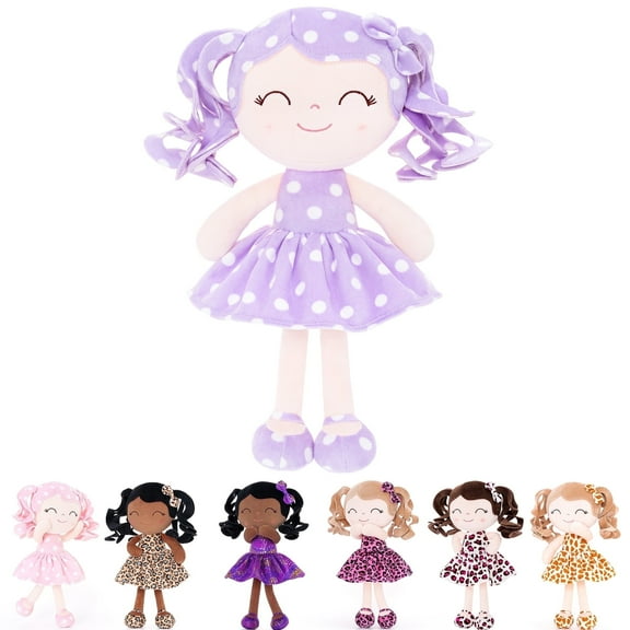 Gloveleya Plush Doll Rag Dolls Baby Girl Gift Plush Figure Polka Dot Purple Dress Baby Doll Gift 12inches
