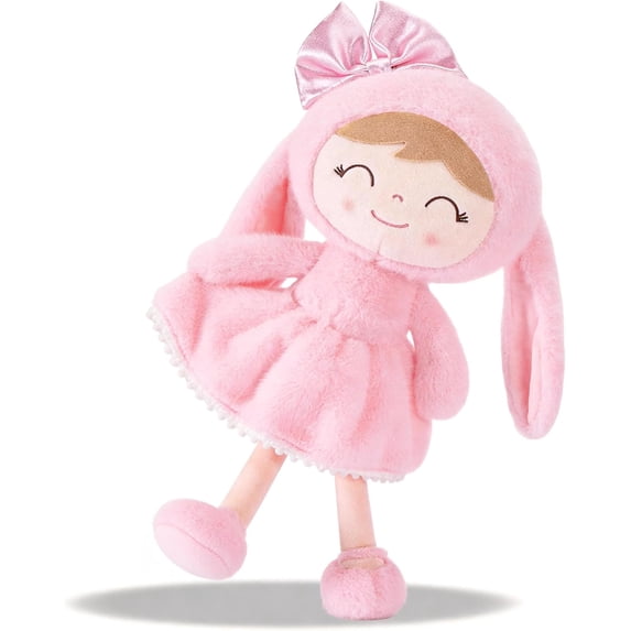 Gloveleya Soft Pink Rabbit Doll Baby Girl Gifts Long Ear Bunny Costume Plush Dolls Plush Figure Toy 12 inches
