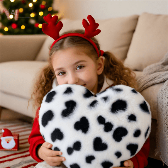 Gloveleya Throw Pillow Plush Accent Pillow Decorative Throw Pillow Stuffed Heart-Shaped Cushion Black and White 17inches