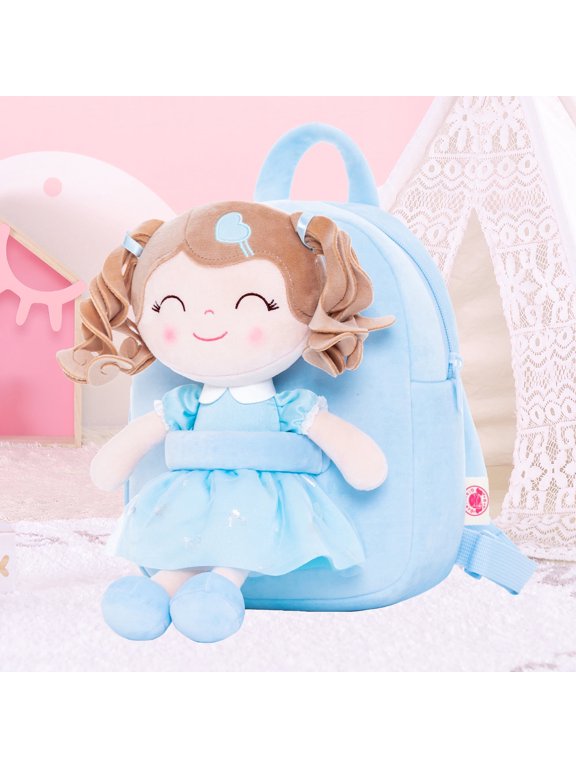 Toddler Dolls Girl Gifts Toddler Girl Dolls Kindergarten Soft Plush Curly Hair Girl Doll Pocket Light Blue Pocket 9 Inches