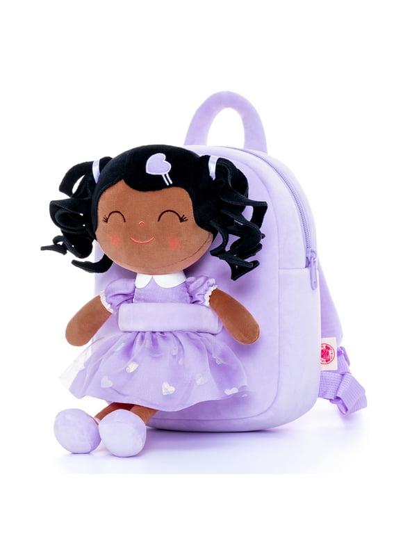 Gloveleya Toddler Backpack Kids Backpack Toddler Girl Backpacks Kindergarten Soft Plush Curly Hair Girl Doll Bag Tanned Lilac 9 Inches