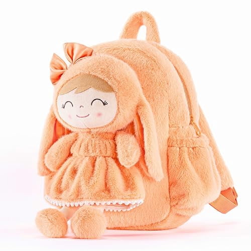 Gloveleya Toddler Doll Baby Girl Gift Bunny Pocket Diaper Pocket Rabbit Doll Orange Flocking 11inches