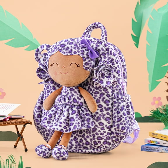 Gloveleya Toddler Doll Baby Girl Gifts Leopard Pocket Plush Doll Doll Animal Doll Purple Leopard 11 Inches