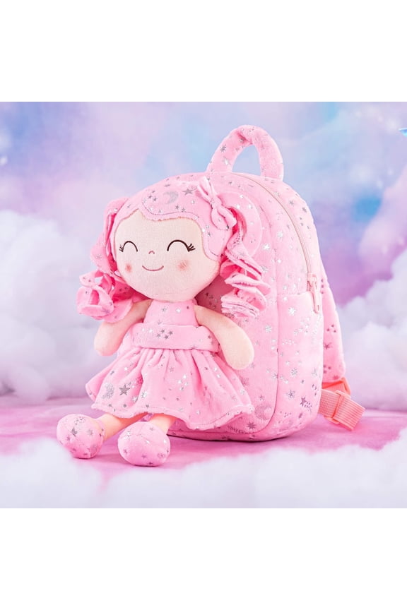 Toddler Kids Doll Girl Gifts Plush Curly Girl Doll Dolls Pink Dress with Glitter Stars Pocket 9 inches