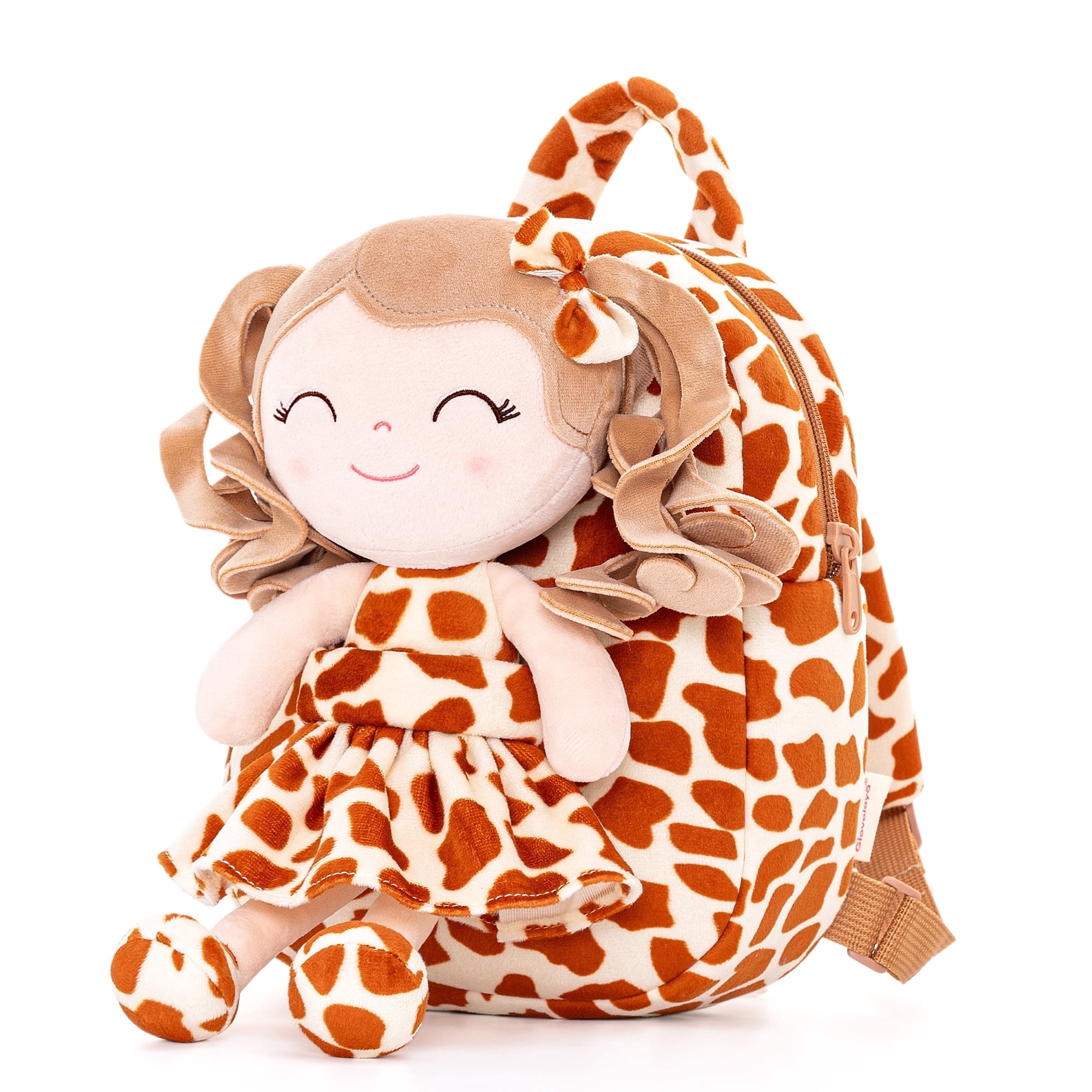 Gloveleya Toddler Kids Doll for Girls Soft Curly Hair Dolls Pocket Wild Animal Series Giraffe Dress 9"