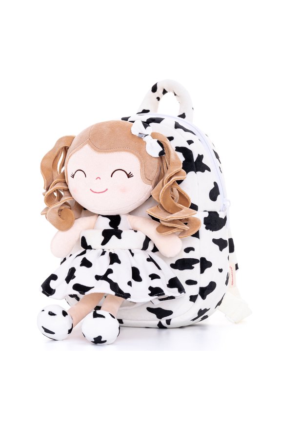 Toddler Kids Doll for Girls Soft Curly Hair Dolls Pocket Wild Animal Series Light Skin with Cow Dress 9"