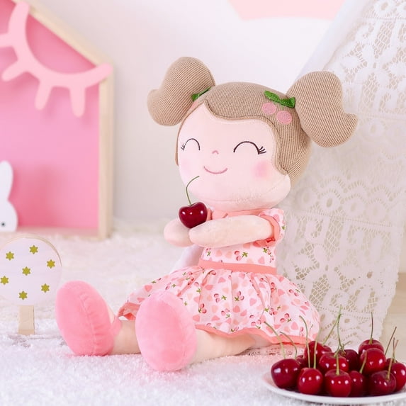 Gloveleya Toddler Stuffed Dolls Girl Gifts Plush Baby Doll Figure Toys Pink Cherry Dress 16"