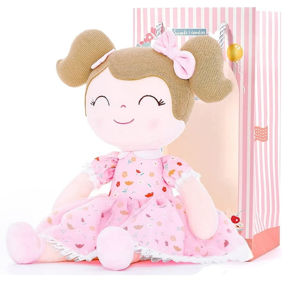 Gloveleya Toddler Stuffed Dolls Girl Gifts Plush Baby Doll Figure Toys with Pink Flower Patterns 16"