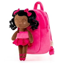 Gloveleya Toddler backpack  Kids Backpack Toddler Girl Backpacks Kindergarten Soft Plush Curly Hair Ballerina Girl Doll Bag Tanned Rose 9 Inches