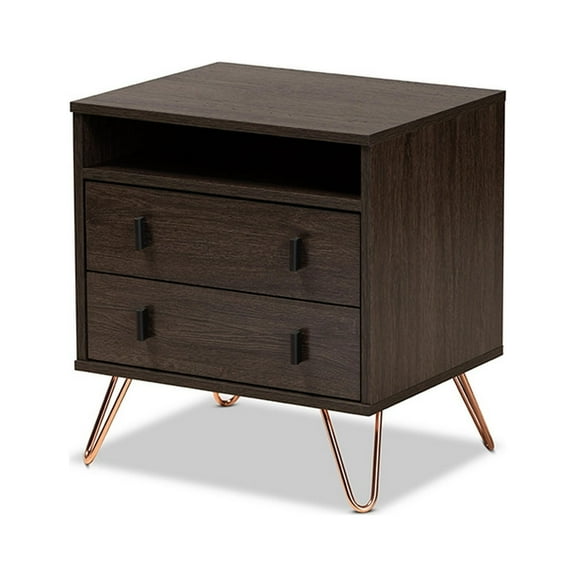 Glover Modern and Contemporary Dark Brown Finished Wood Metal 2-Drawer Nightstand