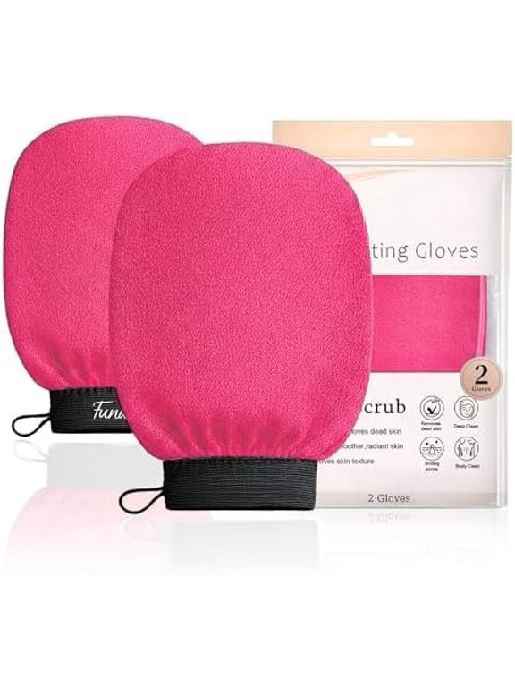 Gloves 2 count, Korean Mitts, Scrub for Remover, for Bath Shower, Exfoliator , Moroccan Exfoliate Glove, Women Men (Rose)