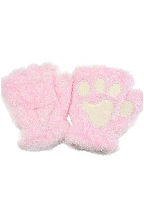Gloves Cat'S Claw Plush Half-Finger Bear'S Paw Fingerless Cute Women'S Thick Halter Cartoon Warm Gloves