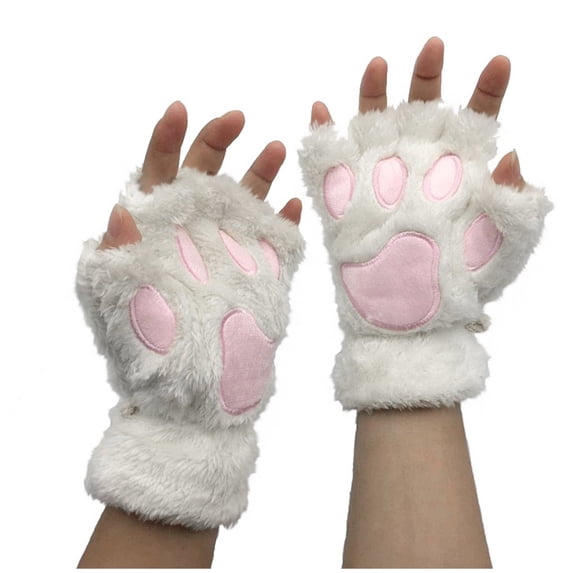 Gloves Cat'S Claw Plush Half-Finger Bear'S Paw Fingerless Cute Women'S Thick Halter Cartoon Warm Gloves