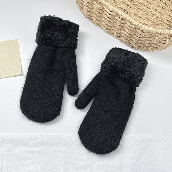Gloves Cute Fluffy Knitted Gloves Winter Gloves Women (Black_1 One Size)
