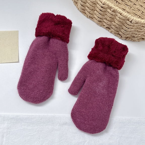 Gloves Cute Fluffy Knitted Gloves Winter Gloves Women (Purple One Size)