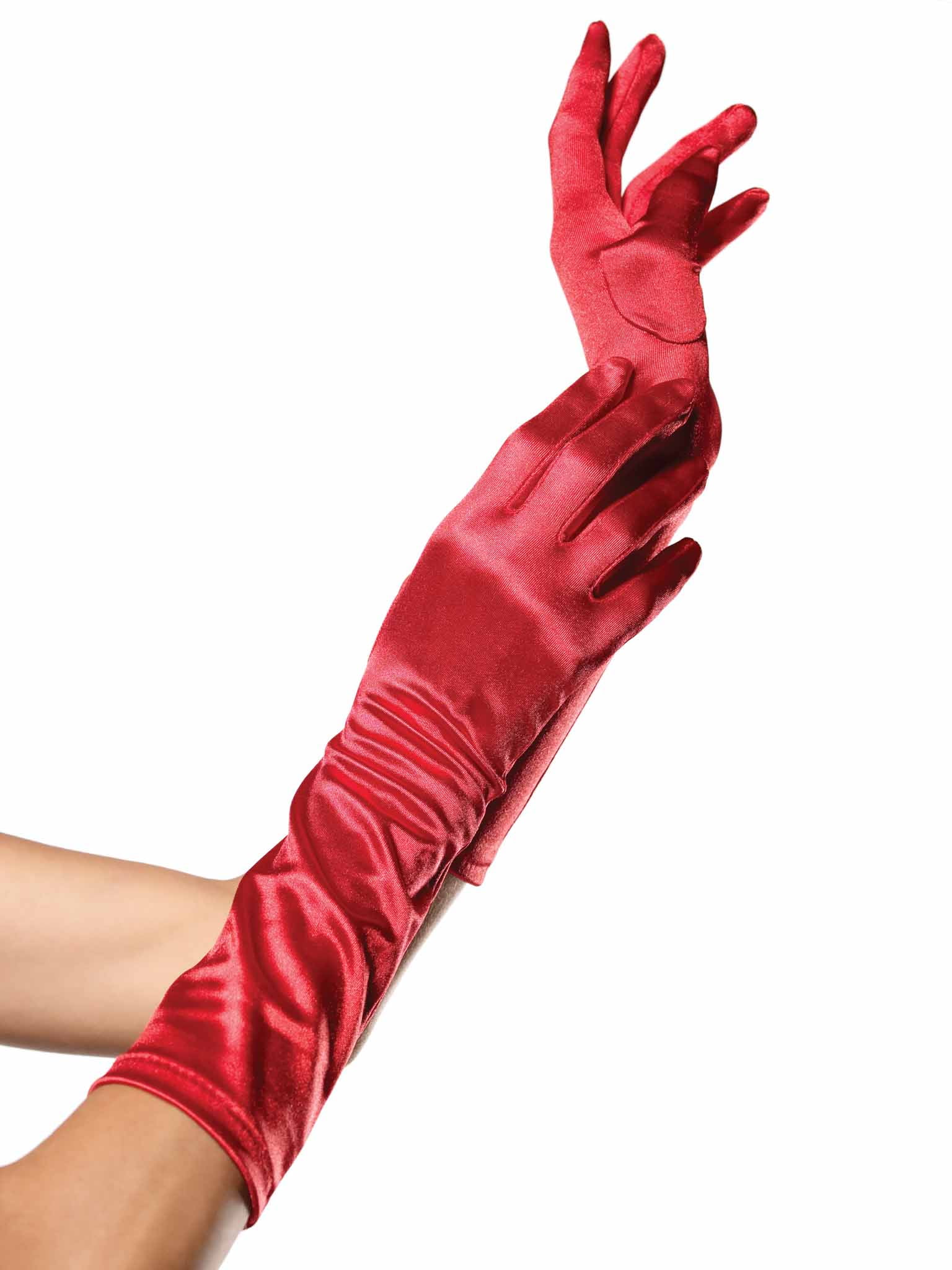Elegant Red Satin Long Formal Gloves