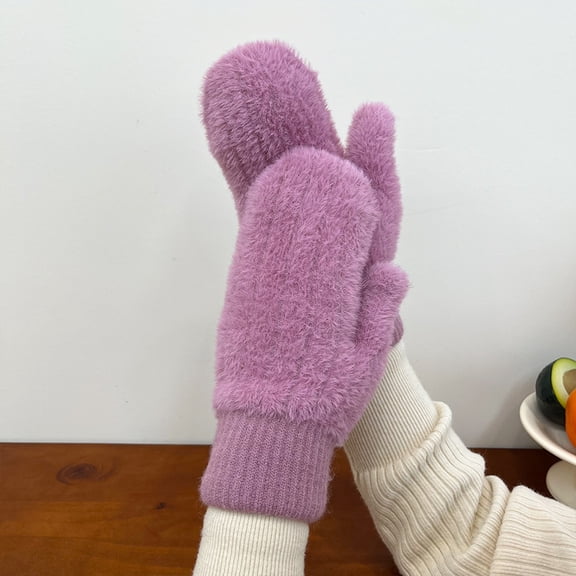 Gloves Fluffy Mittens Gloves for Women Plush Thermal Solid Color Gloves Ideal Christmas Gift (Purple One Size)