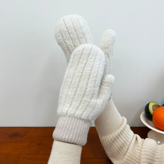 Gloves Fluffy Mittens Gloves for Women Plush Thermal Solid Color Gloves Ideal Christmas Gift (Yellow One Size)