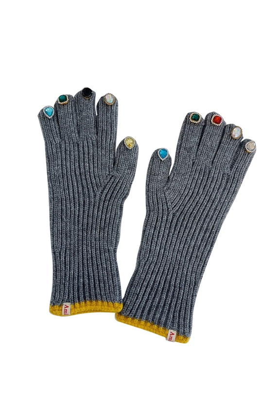 Gloves French Vintage Luxury Knit Gloves Women Full Finger Gloves with Decors on Finger