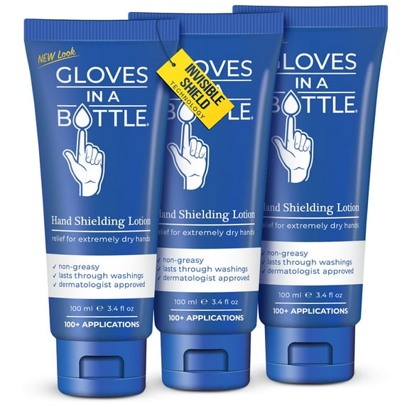 Gloves In A Bottle – Shielding Lotion for Dry Skin, Hand Lotion Travel Size, Protects & Restores Dry Cracked Skin– 3.4 oz (3 Pack)