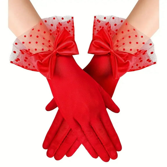 Gloves Lace, Lace Gloves for Women Tea Party, Short Gloves with Bow, Women's Short Sheer Gloves, Opera Gloves for Wedding Evening Tea Party