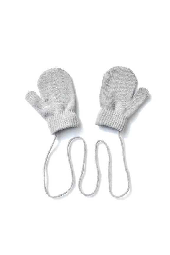 Gloves Mittens AURORADY Children Winter Warm Solid Knitted Cute with String Gloves, Warmer Gloves Waterproof Ski Glove Grey
