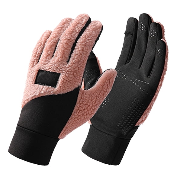 Gloves for Winter Womens Autumn Winter Color Block Thickened Teddy Cycling Anti Touchscreen Gloves for Ladies Cold Weather Outdoor Sports Warm Comfortable Fit Warm Gloves