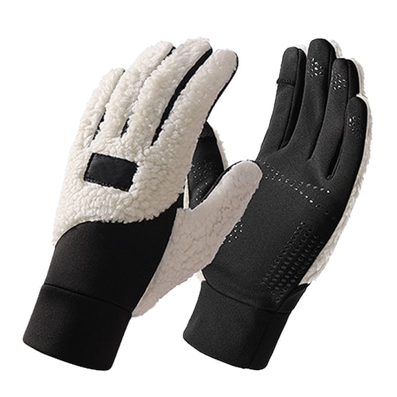 Gloves for Winter Womens Autumn Winter Color Block Thickened Teddy Cycling Anti Touchscreen Gloves for Ladies Cold Weather Outdoor Sports Warm Comfortable Fit Warm Gloves