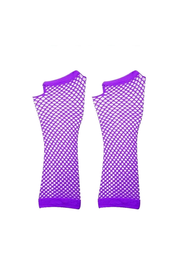 Gloves for Women Men Fishing Net Gloves Elastic Mesh Medium Long Gloves Stage Performance Costumes With Drag Props Sexy Half Finger Gloves Purple One Size
