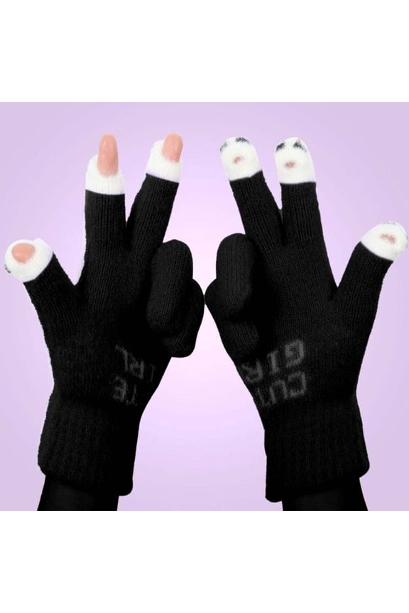 Gloves Women's Winter New Open Finger Thickened Warm Padded Cute Students Cold Wool Split Finger Screen Gloves, Xinsrenus Under $5! Gloves Women's Winter New Open