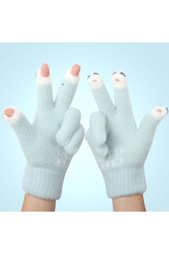 Gloves Women's Winter New Open Finger Thickened Warm Padded Cute Students Cold Wool Split Finger Screen Gloves, Xinsrenus Under $5! Gloves Women's Winter New Open
