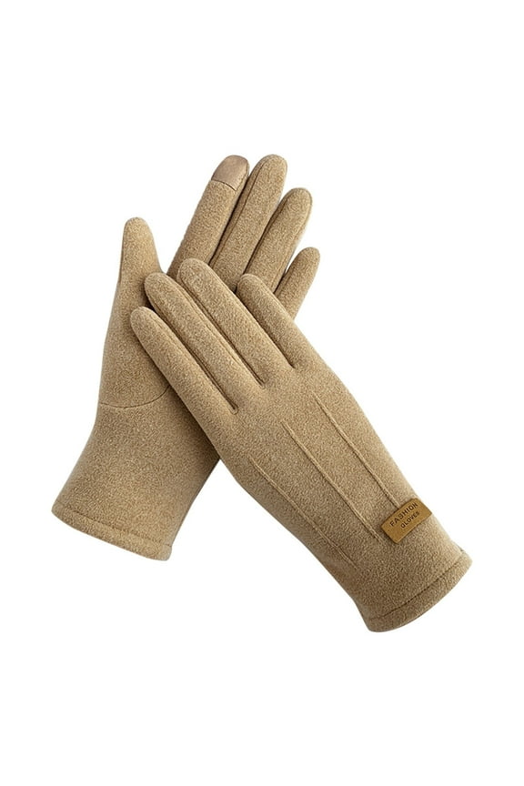 Gloves for Women Autumn Winter Keep Warm Screen Thin Gloves Cycling Drive Fashion Elegant Letter Mark Windproof Gloves Khaki One Size