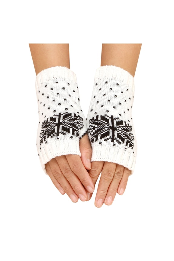 Gloves for Women Autumn Winter Snowflake Print Half Finger Warm Knitted Gloves Cute All Occasion Wear