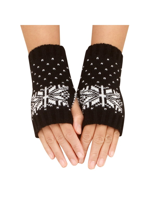 Gloves for Women Autumn Winter Snowflake Print Half Finger Warm Knitted Gloves Cute All Occasion Wear