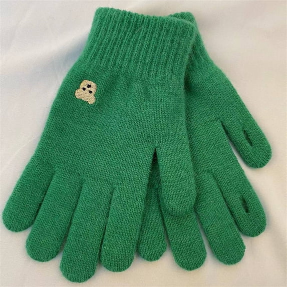 Gloves for Women Cold Weather New Women's Solid Color Cold-Proof Touch Screen Warm Fashion Gloves Style B-19 Green One Size
