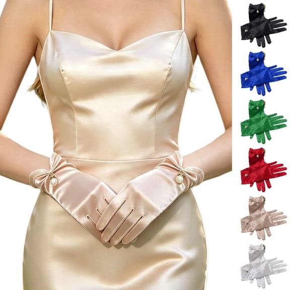 GPOECD Gloves for Women Elegant Satin Opera Evening Delicate Wrist Length Wedding Formal Affairs