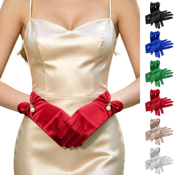 GPOECD Gloves for Women Elegant Satin Opera Evening Delicate Wrist Length Wedding Formal Affairs