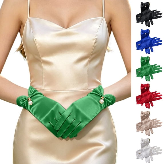GPOECD Gloves for Women Elegant Satin Opera Evening Delicate Wrist Length Wedding Formal Affairs