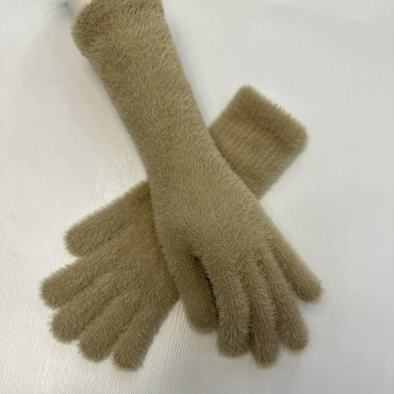 Gloves for Women Fashion New Women's Solid Color Fingerless Warm Knitted Gloves Style B-11 Brown XL
