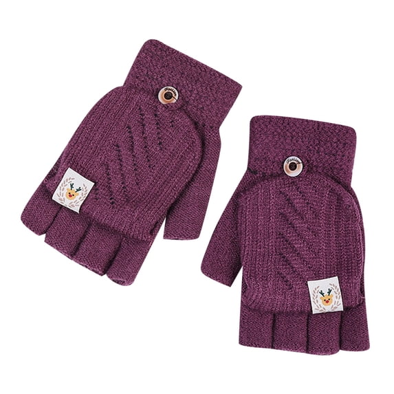 Gloves for Women Half Finger Gloves Ladies Winter Student Writing Office Warm Gloves Knitting Wool Fingerless Twist Gloves Purple One Size