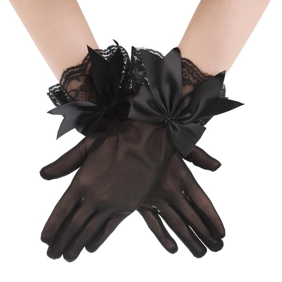 Gloves for Women Lace Gloves Tea Bow Gloves Short Mitten for Bridal Evening Costume Accessories Gloves Black One Size