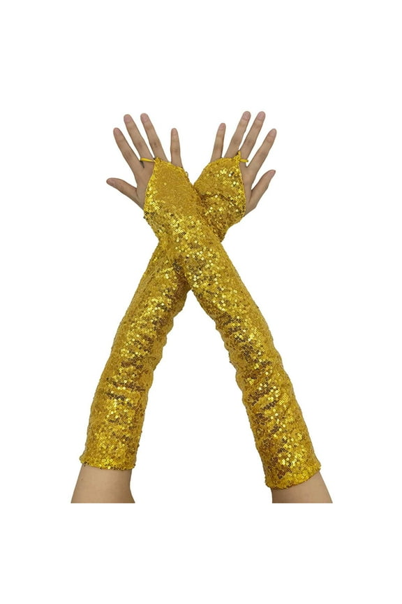 Gloves for Women Men Fashion Sequins Lace Fingerless Gloves Sparkly Gloves for Glitter Costume Performances Wedding Etc Gold One Size