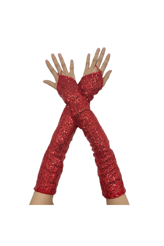 Gloves for Women Men Fashion Sequins Lace Fingerless Gloves Sparkly Gloves for Glitter Costume Performances Wedding Etc Red One Size