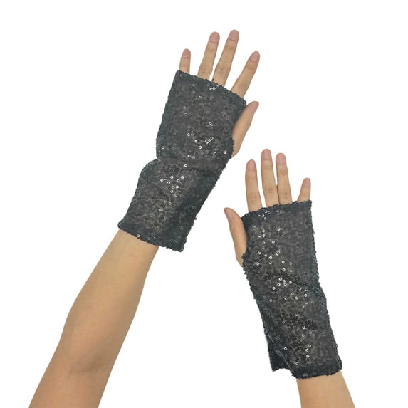 Gloves for Women Men Fashion Sparkly Gloves Sequins Long Gloves Fingerless Elastic Gloves Glitter Costume for Women Little Ones Black One Size