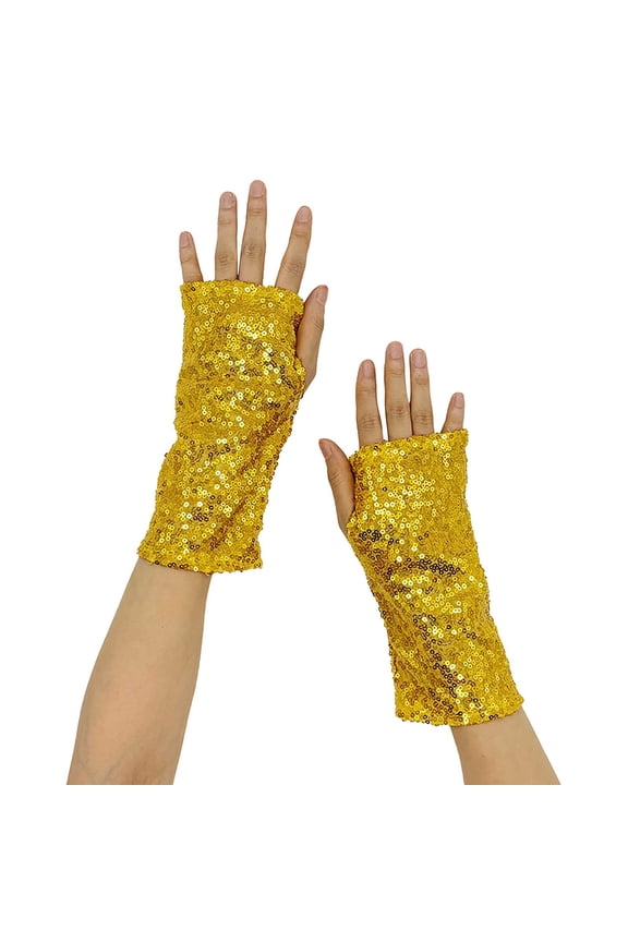 Gloves for Women Men Fashion Sparkly Gloves Sequins Long Gloves Fingerless Elastic Gloves Glitter Costume for Women Little Ones Gold One Size