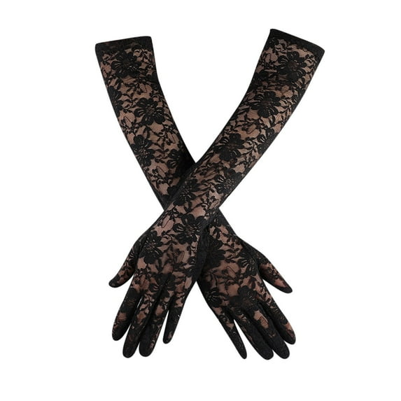 Gloves for Women Men Floral Lace Gloves for Wedding Opera Party 1920S Flapper Lace Gloves Stretchy Adult Size Black 45