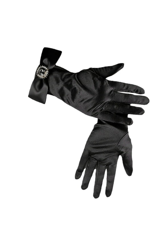 Gloves for Women Men French Vintage Rhinestone Bow Dress Gloves Wedding Accessories Satin Gloves Black One Size