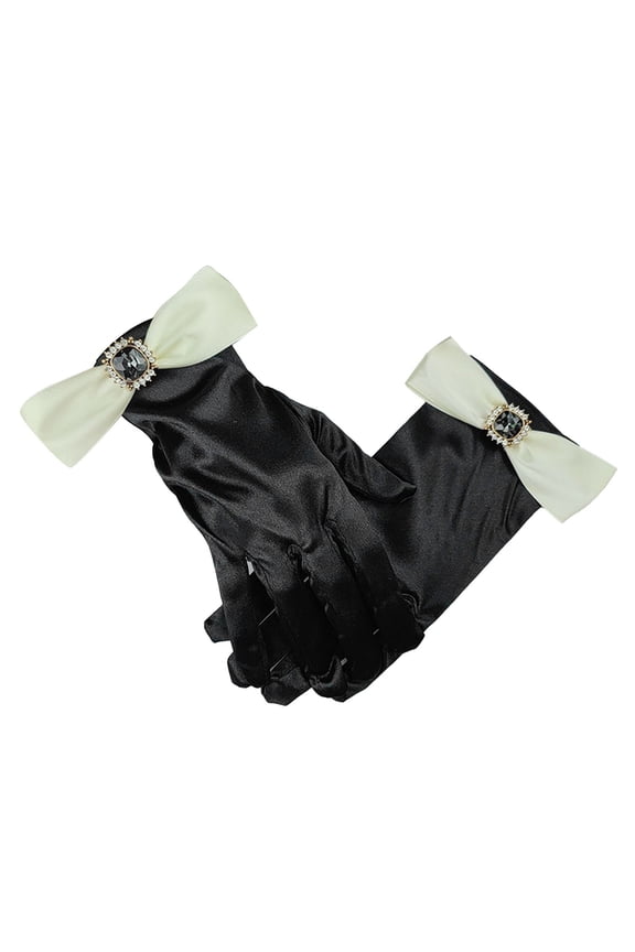 Gloves for Women Men French Vintage Rhinestone Bow Dress Gloves Wedding Accessories Satin Gloves White One Size