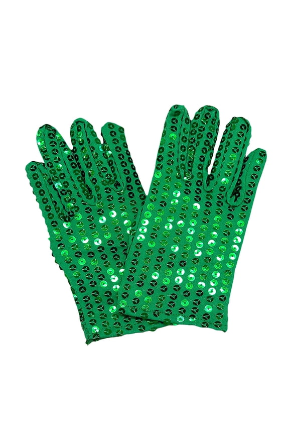 Gloves for Women Men Glitter Sequin Gloves for Little Ones Silver Glitter Dance Gloves for Skating Cosplay Green One Size